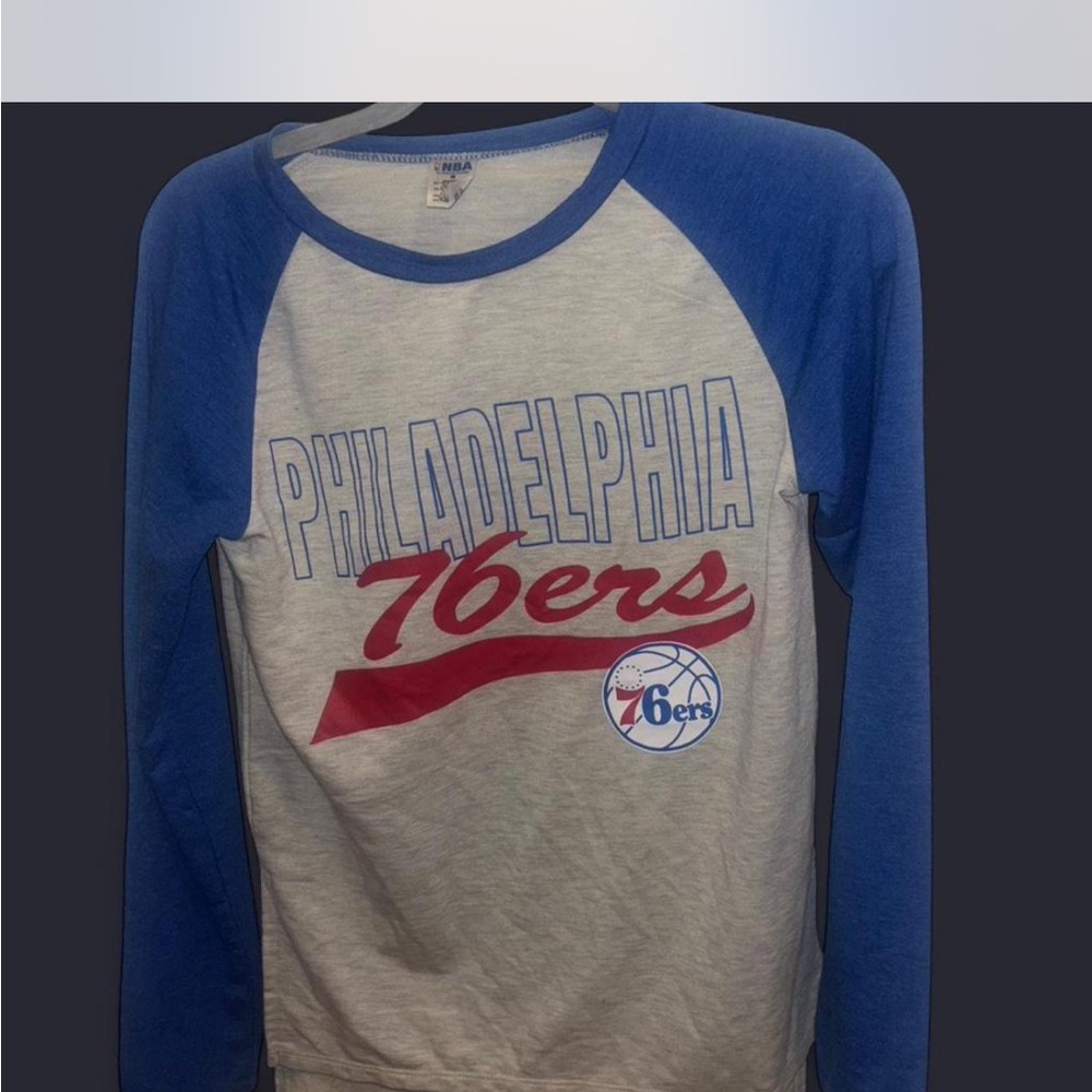 NBA Philadelphia 76ers Blue and White Long Sleeve Tee